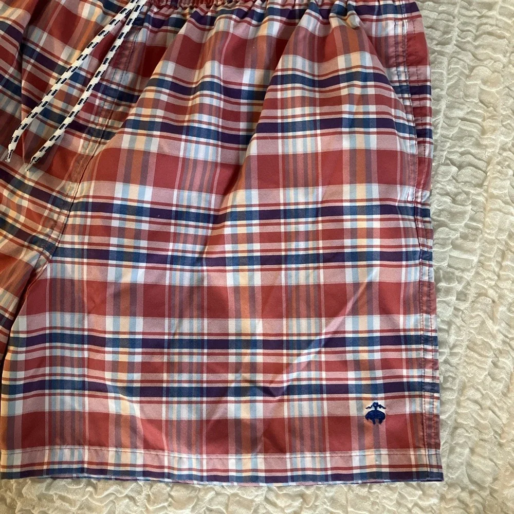 Brooks Brothers Plaid Swim Shorts‎ Trunks XL Red White Blue Mens Drawstring